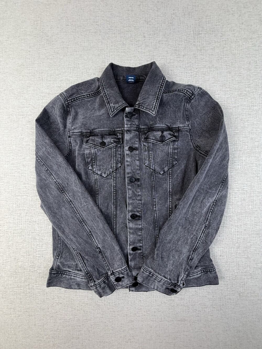 George Men’s Medium Gray Acid Wash Stretch Denim Trucker Jacket